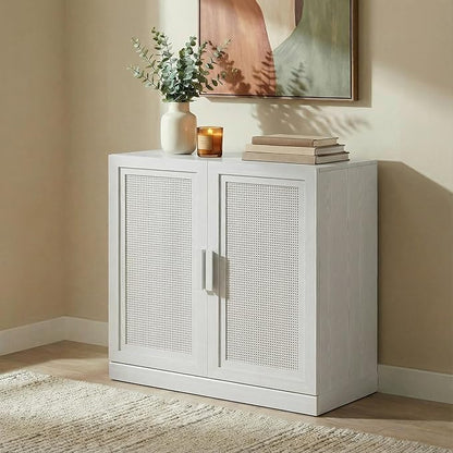 Casaphoria Adam Sideboard Buffet Cabinet with Storage, Sideboard Cabinet with Rattan Doors & Adjustable Shelves, 31" W x 31" H Coffee Bar for Entryway Kitchen Living Room, White