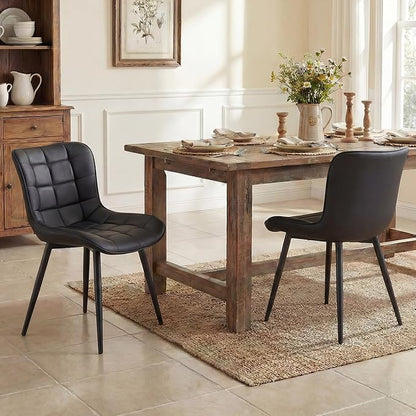YOUTASTE All Black Dining Chairs Set of 2, Faux Leather Upholstered Armless Chairs with Back and Metal Legs, Mid Century Modern Kitchen Chairs for Living Room, Vanity, or Guest Reception Room
