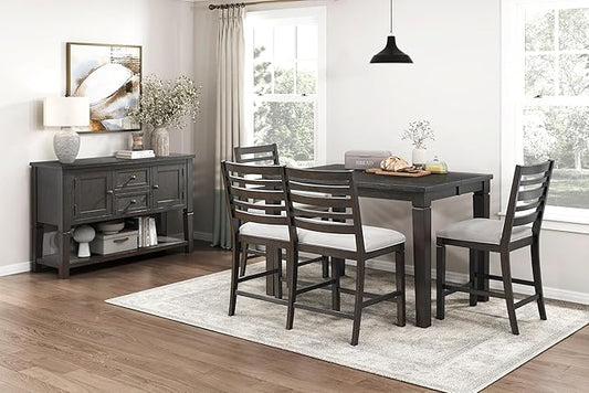 Dark Espresso Finish Counter Height Table with Removable Leaf, Classic Square Wooden Furniture for Kitchen Islands