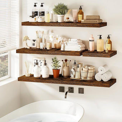 Vivelove Floating Shelves for Wall Mounted, 40 Inches Long Shelves, Display Shelf for Bathroom Living Room Kitchen Bedroom Office Farmhouse Home Decor, 40" X 9.3" X 1.5" - Set of 2, Rustic Brown