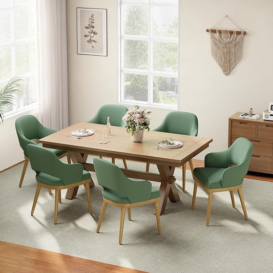 MALOL Wooden Dining Chairs Set of 6, Modern Fabric Upholstered Dining Room Chair, Kitchen Side Chairs, Farmhouse Dinner Chair with Open Back for Kitchen, Green
