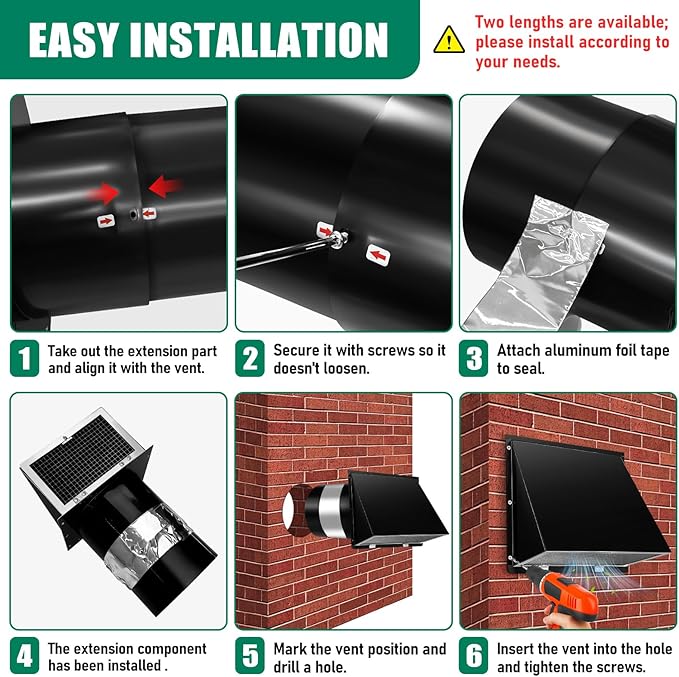 Black 10 Inch Hooded Wall Vent with Screen and Damper Exterior Exhaust Vent Cover Cap