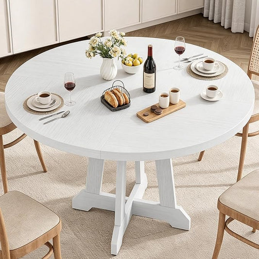 IDEALHOUSE Round Dining Table for 4, 47 Inches Dining Room Table with Wooden Base, Kitchen Table with Circle Tabletop, Dinner Table for Dining Room, Kitchen, Living Room, White
