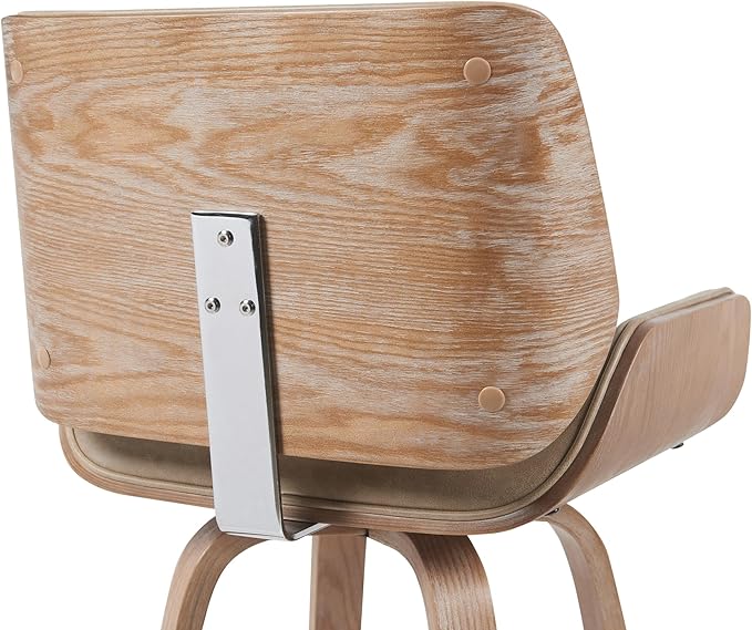 Armen Living Tyler Modern Swivel Bar Stool with White Wash Finished Wood and Vintage Brown Upholstery