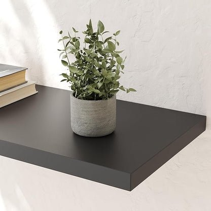 Wall Shelf Set of 1, Black Floating Shelves 24 in W x 10 in D x 1 in H, Wooden Floating Wall Shelf with Invisible Brackets for Living Room/Bedroom/Bathroom/Kitchen Storage and Decor