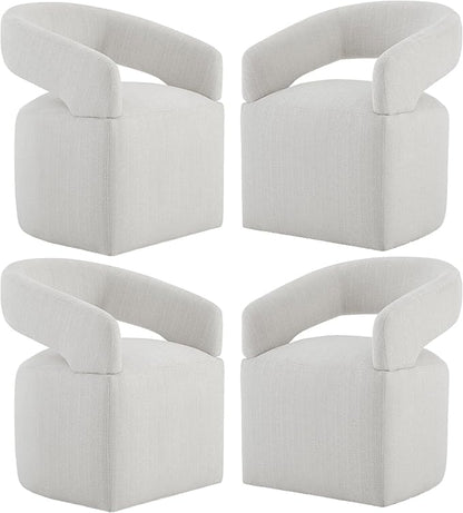 KISLOT Upholstered Dining Chairs with Casters, Modern Barrel Side Armchair with Rollers for Dining Room, Bedroom, Kitchen, Reading Room, Linen Fabric, Set of 4