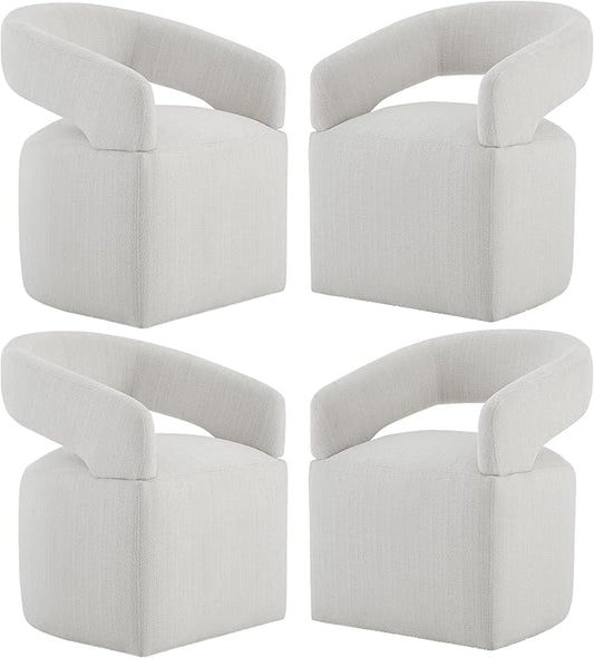KISLOT Upholstered Dining Chairs with Casters, Modern Barrel Side Armchair with Rollers for Dining Room, Bedroom, Kitchen, Reading Room, Linen Fabric, Set of 4