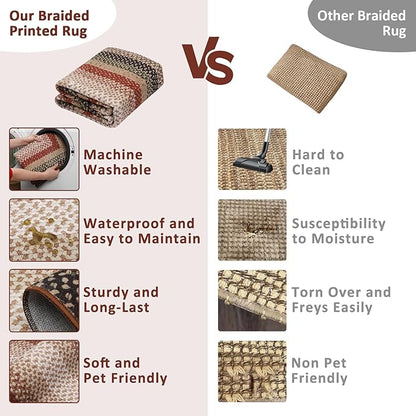 Imitation Braided Collection-Print Washable Area Rug 9 x 12 Rug for Living Room Modern Rugs for Bedroom Large Area Rug Non Slip Throw Rugs Stain Resistant Carpet for Nursery Dining Room 9'x12'