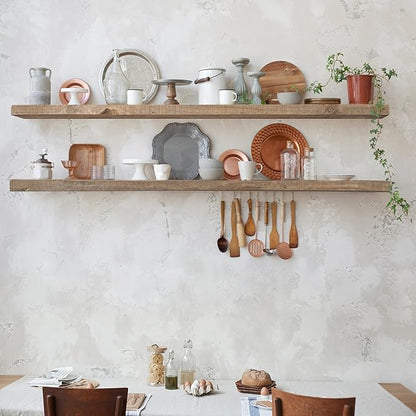 FLYJOE Floating Shelves | 8" Deep Rustic Reclaimed Barnwood Wall Hanging Shelves with Invisible Heavy-Duty Metal Bracket | Wall Mounted | Farmhouse Style | 48 inches, 2 PCs, Distressed Natural