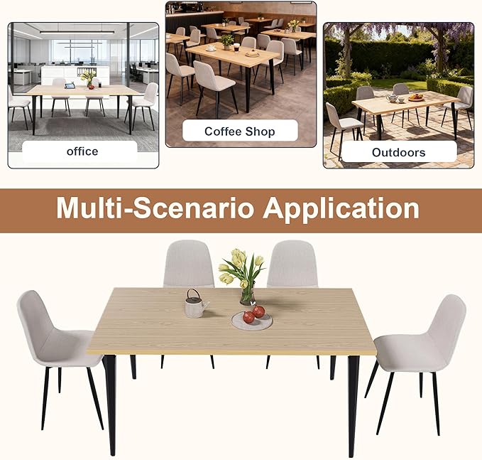 Dining Table Set with 4 Beige Dining Chairs, Rust-Resistant Iron Legs, Rectangular Kitchen Table for Dining Room & Patio(63 in Table and 4 Chairs)