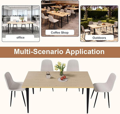 Dining Table Set with 4 Beige Dining Chairs, Rust-Resistant Iron Legs, Rectangular Kitchen Table for Dining Room & Patio(63 in Table and 4 Chairs)