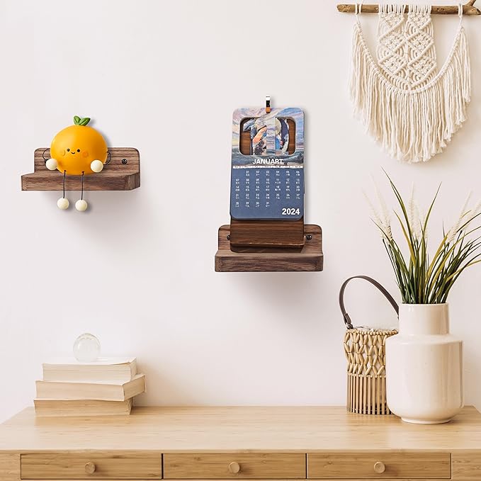 Small Floating Shelf, 4x4 Inch Display Ledges for Wall,Mini Shelves,Rustic Wood Shelf for Bedroom Living Room Bathroom Kitchen (4, Carbonized Black)