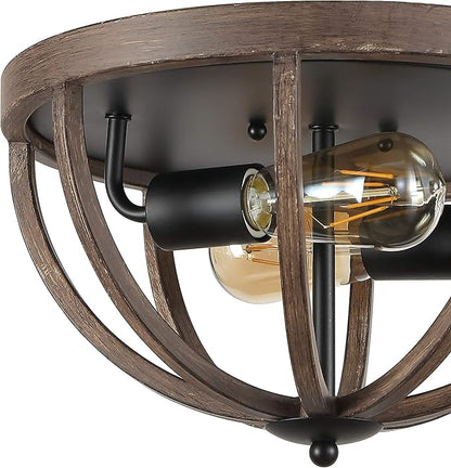 JONATHAN Y 13" Brown Oil Rubbed Bronze 2-Light Iron Flush Mount, Rustic Farmhouse Ceiling Light, Barnwood Metal Fixture for Kitchen Hallway, UL Listed, LED Bulbs Included JYL7479A