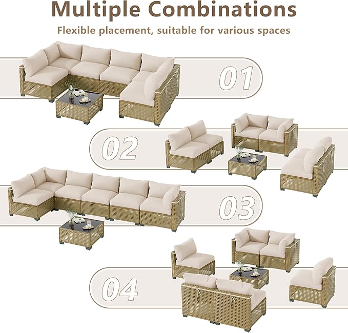 LOUVIXA 7 Piece Outdoor Patio Furniture Set, Outdoor Sectional Sofa, Wicker Rattan Patio Furniture, Patio Conversation Set with Coffee Table & Cushions