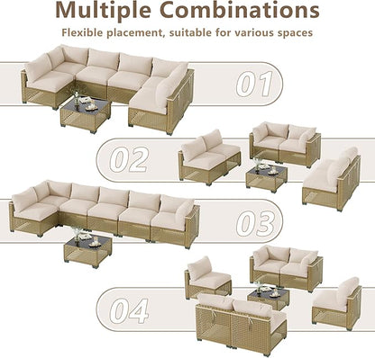 LOUVIXA 7 Piece Outdoor Patio Furniture Set, Outdoor Sectional Sofa, Wicker Rattan Patio Furniture, Patio Conversation Set with Coffee Table & Cushions