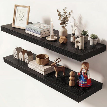 Dreamland 36 Inches Floating Shelves for Wall, 9.3" Deep Long Floating Shelves Set of 2, Large Display & Storage Shelf, Wall Shelf for Bathroom Bedroom Living Room Kitchen Office, Black
