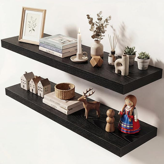 Dreamland 36 Inches Floating Shelves for Wall, 9.3" Deep Long Floating Shelves Set of 2, Large Display & Storage Shelf, Wall Shelf for Bathroom Bedroom Living Room Kitchen Office, Black