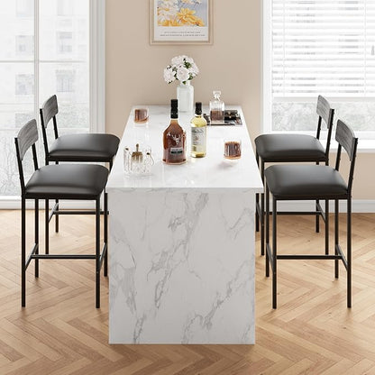 TrailBlaze Bar Stools Set of 4, 25.5'' Counter Height PU Upholstered Barstools with Backrest & Footrest, Modern Metal Legs - Kitchen Island, Dining Room, Apartment - Easy Assembly - Rustic Grey