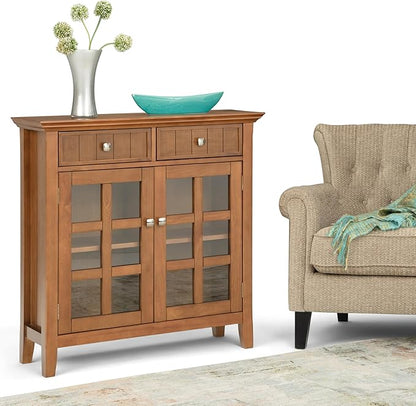 SIMPLIHOME Acadian Storage Cabinet - 36 inch Wide Solid Wood Entryway Storage Cabinet in Light Golden Brown, Transitional Cabinet for Hallway or Living Room with 2 Drawers and Adjustable Shelves