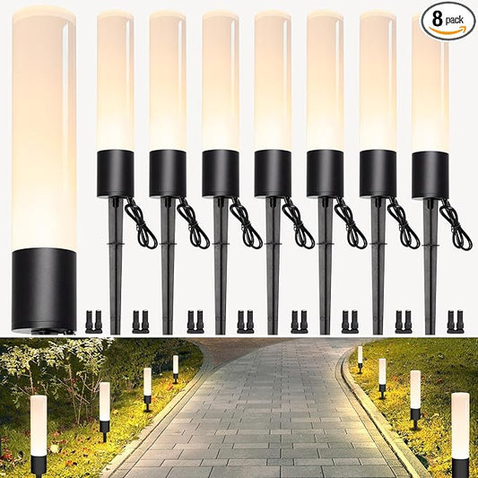 Landscape Lighting Low Voltage Pathway Lights, 8 Pack Landscape Path Lights 300LM 6W, 3000K Bollard Aluminum Low Voltage Landscape Lights Wired for Walkway Yard Garden