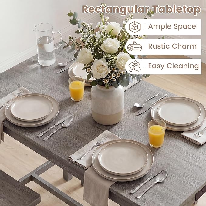 Giantex 4-Piece Counter Height Dining Table Set with Power Outlet, Solid Rubber Wood Kitchen Table with Saddle Backless Bench & 2 Stools, Space-Saving Bar Table Set for Breakfast Nook (Gray)