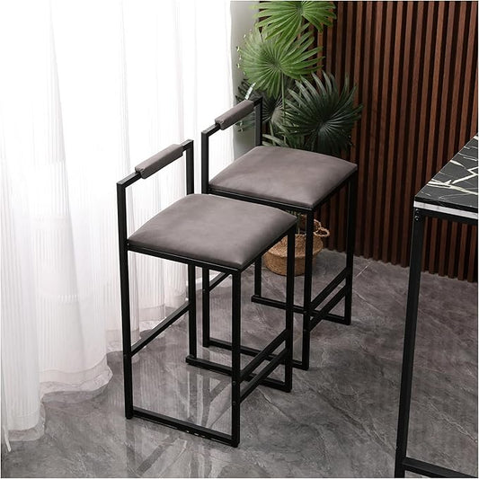 Counter Height Barstools Set of 2 - Gray Kitchen Island Stools with Back & Metal Legs