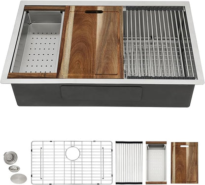 30 Undermount Kitchen Sink - Fulorni 30"x19" Kitchen Sink Ledge Workstation Under Counter 16 Gauge 304 Stainless Steel Single Bowl Basin