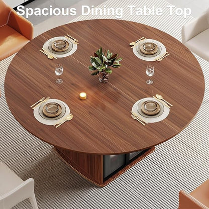 IBF Round Dining Table with Storage for 4 to 6, 47" Circle Kitchen Table with Fridge Space, Wood Dining Room Tables with Adjustable Shelf, Circular Dinner Tables for Home Kitchen, Walnut (Only Table)