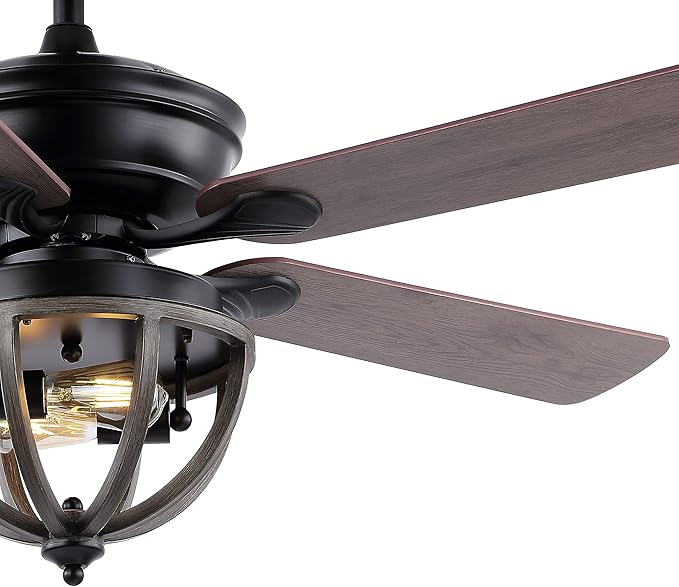 JONATHAN Y 52" Black 2-Light Iron LED Ceiling Fan with Remote, 5 Reversible Ashwood/Coffee Brown Blades, Farmhouse Industrial Metal Dome Shade, ETL Listed, LED Bulbs Included JYL9613A