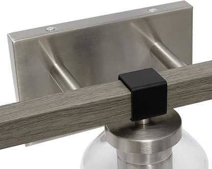 Elegant Designs VT1020-GRY 22" Country Farmhouse Gray and Brushed Nickel Decorative 3 Light Wall Mounted Metal Vanity Fixture with Clear Glass Shades for Bathroom, Entryway, Hallway