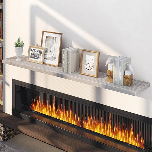 Fun Memories 66 Inch Floating Shelves, 12 Inch Deep Wall Shelf for Fireplace Mantel, Gray Deep Storage Shelves for Home & Office, Long Floating Shelf with Invisible Bracket, Set of 1