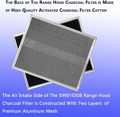 2-Pack Upgraded S99010308 BPSF30 Range Hood Charcoal Filters 10.8"x13.3" Fit GE WB02X10707 S-ears Allure Range Hood Filter and Bro-an Nut-one QS WS Non-Ducted carbon Replacement Filter