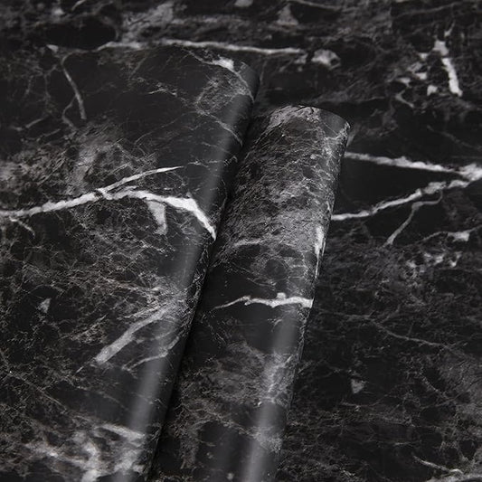 Abyssaly Black Marble Paper Granite Wallpaper 17.7" X 396" Peel and Stick Countertop Paper Self Adhesive for Kitchen Bathroom and Furniture
