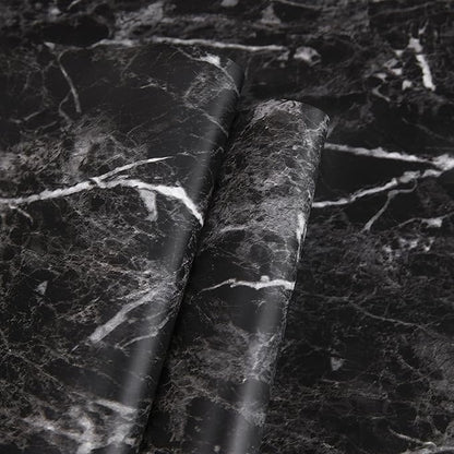 Abyssaly Black Marble Paper Granite Wallpaper 17.7" X 196" Peel and Stick Countertop Paper Self Adhesive Thicken for Kitchen Bathroom and Furniture