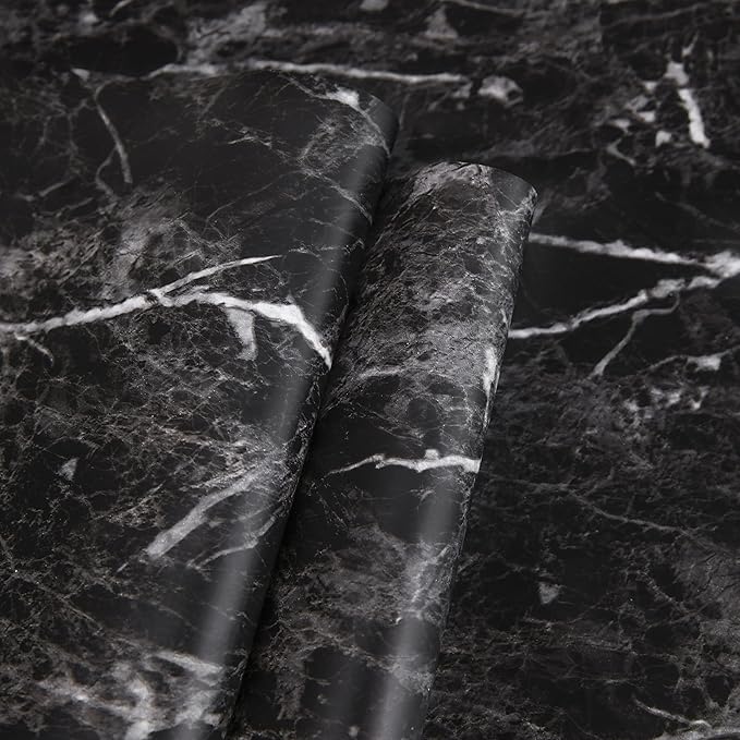 Black Marble Paper 17.7" x 78.7" Granite Wallpaper Peel and Stick Countertop Paper Self Adhesive Thickening for Kitchen Bathroom and Furniture