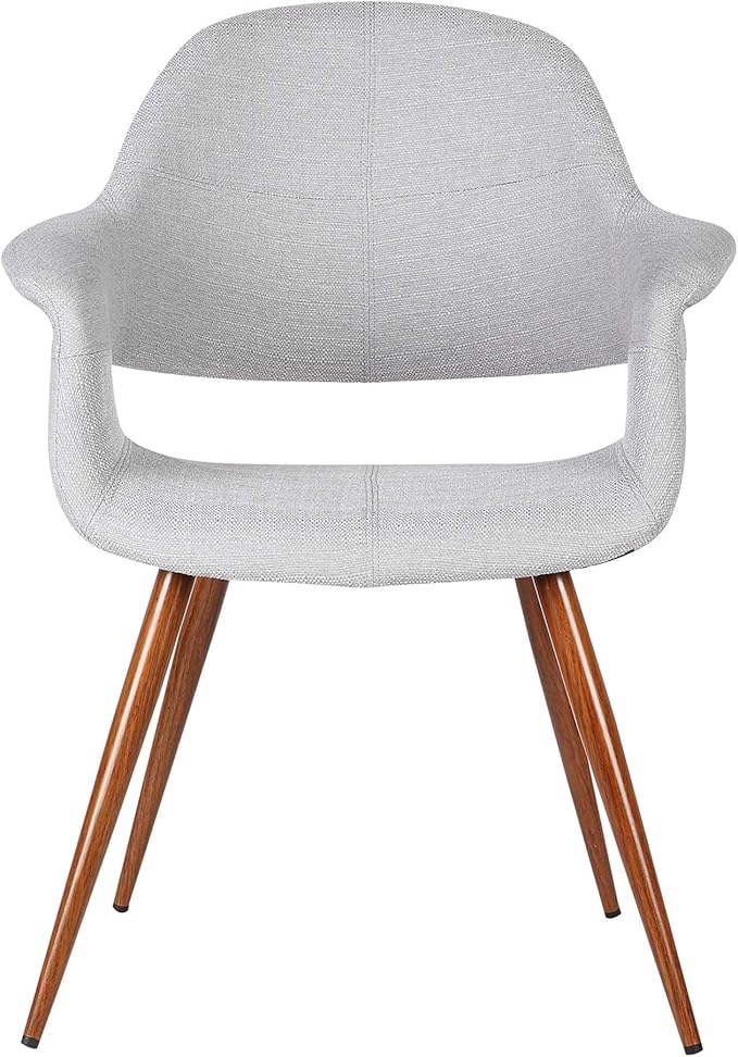 Armen Living Phoebe Mid Century Modern Accent Chair for Dining Table Kitchen Desk Vanity in Gray Fabric and Walnut Wood Finish