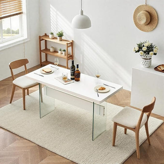 ivinta Glass Dining Table for 4-6 People, 55 inches Rectangular Dinner Table for Kitchen, Dining Room, Living Room 5208 (White)