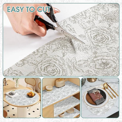 Drawer and Shelf Liner, Non-Slip Kitchen Cabinet Liners Non-Adhesive Thick Strong Grip Waterproof Washable Mats Protect Dresser Shelves Cupboard Bathroom Cabinets, Rose, 12 in X 20 FT