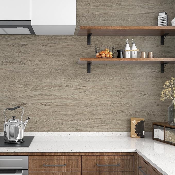 WESTICK Wood Walllpaper Peel and Stick Modern Wood Grain Contact Paper for Cabinets Kitchen Countertop Peel and Stick Wooden Wallpaper for Walls Bedroom Bathroom Vanity Vinyl Roll 15.8" x 393"