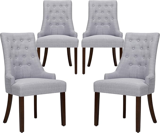 COLAMY Wingback Upholstered Dining Chairs Set of 4, Fabric Side Dining Room Chairs with Tufted Button, Living Room Chairs for Home Kitchen- Light Grey