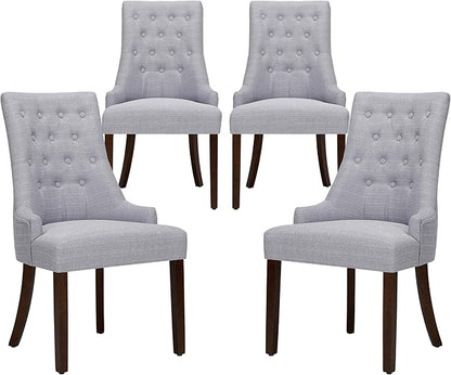 COLAMY Wingback Upholstered Dining Chairs Set of 4, Fabric Side Dining Room Chairs with Tufted Button, Living Room Chairs for Home Kitchen- Light Grey