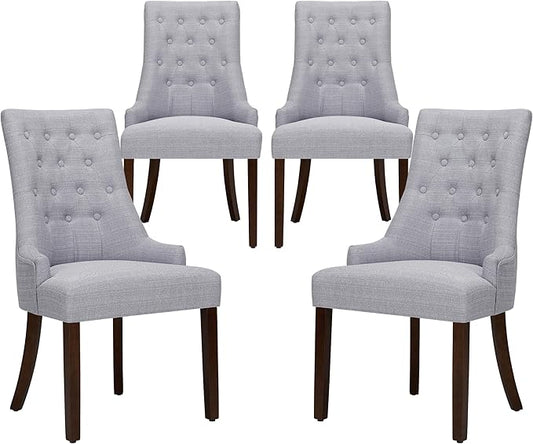 COLAMY Wingback Upholstered Dining Chairs Set of 4, Fabric Side Dining Room Chairs with Tufted Button, Living Room Chairs for Home Kitchen- Light Grey