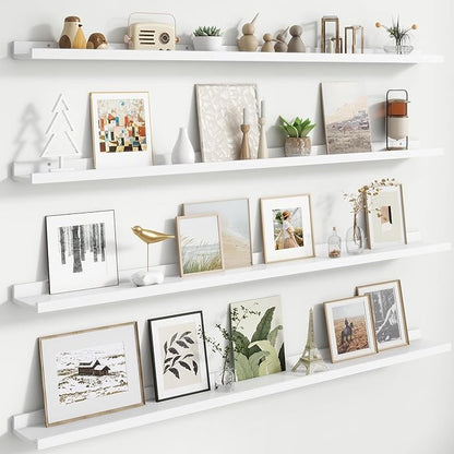 FLYJOE Floating Picture Ledge Shelves for Wall Set of 4, 56 Inch Wall Shelves with Lip Long Large Nursery Book Shelf for Toys Storage Kids Bookshelf Wall Mounted Living Room Bedroom Decor Frames