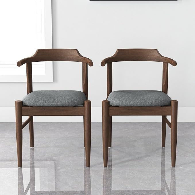 Counter Height Side Chairs Set of 2, Gray Fabric with Solid Wood Frame and Foot Pegs, 28 Inch Height Modern Farmhouse Chairs for Kitchen Island & Dining