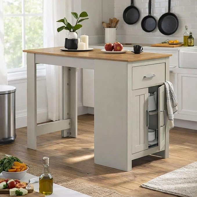 Benjara 3 Piece Counter Height Dining Table Kitchen Island with Storage, Brown and Gray
