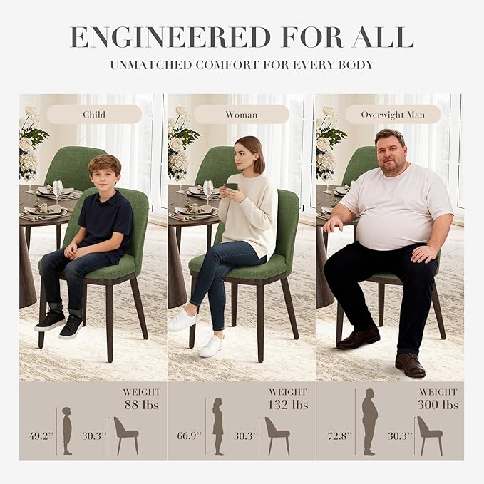 COLAMY Upholstered Dining Chairs Set of 2, Modern Kitchen Chairs with Back, Leather Side Dining Room Chairs with Wood Legs for Kitchen Dining Room Restaurant,Green