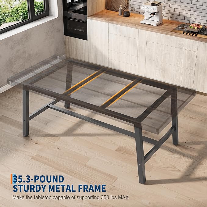 GarveeHome 63 Inch Compact Rectangular Table for Dining Room & Kitchen, Industrial Dining Table for 4-6 People, Heavy Duty Metal Frame, Black