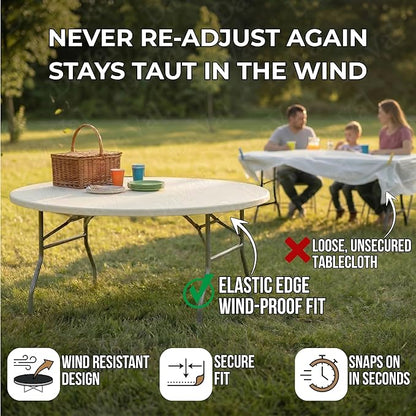 Kwik-Covers 10 Pack of Round Plastic Table Covers - 60" or 72" Round - Indoor or Outdoor Fitted Covers (Tables NOT Included) (Ivory, 60" Round)