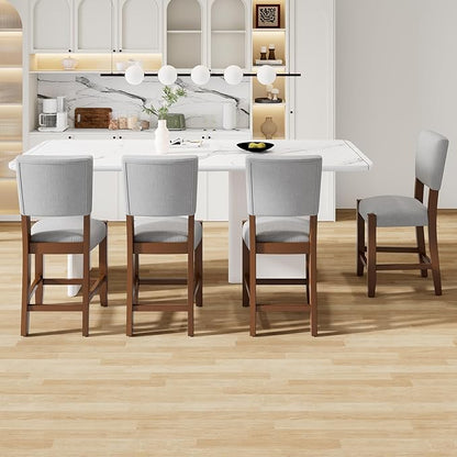 GOWE Mid Century Modern Bar Stools Set of 4, 40.4" Counter Stools with Back, Linen Upholstered Barstools with Solid Wood Legs Bar Chairs for Kitchen Island Dining Room, Grey (4-Piece Chairs)