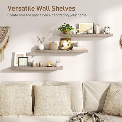 RALGEND Floating Shelves for Wall, 1.5" Thick Wall Shelf Set of 3 with Invisible Brackets, L31.5 x W7.9 Hanging Book Shelves Farmhouse Home Decor for Bathroom, Living Room, Bedroom, Greige 8301BJP3BG